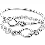Smooth Chunky Infinity Knot Chain Bracelet Bangle 925 Sterling Silver Bead Charm