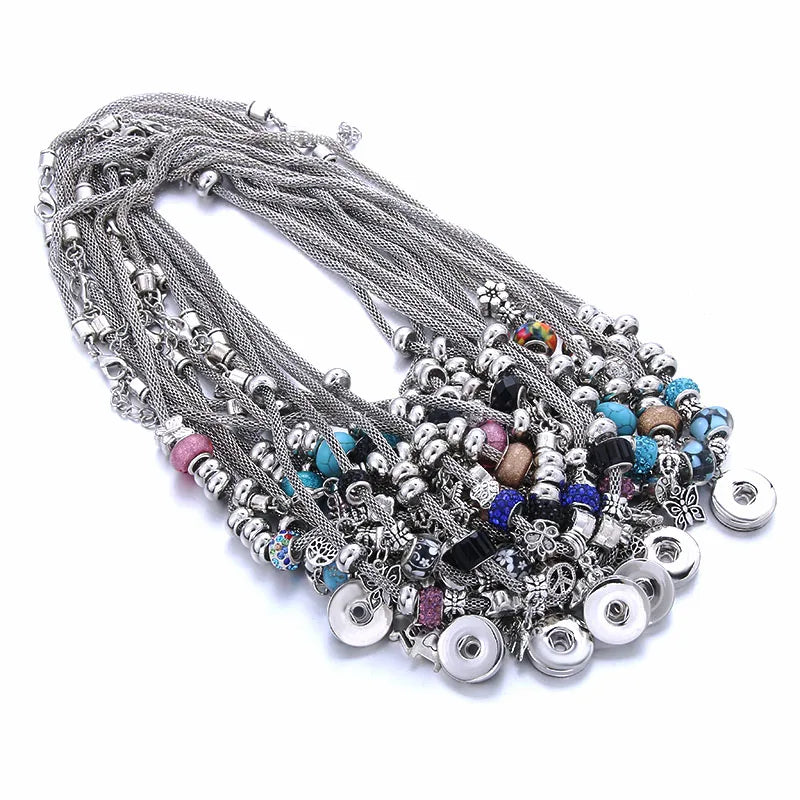 Snap Button Jewelry Necklaces Rhinestone Crystal Flower