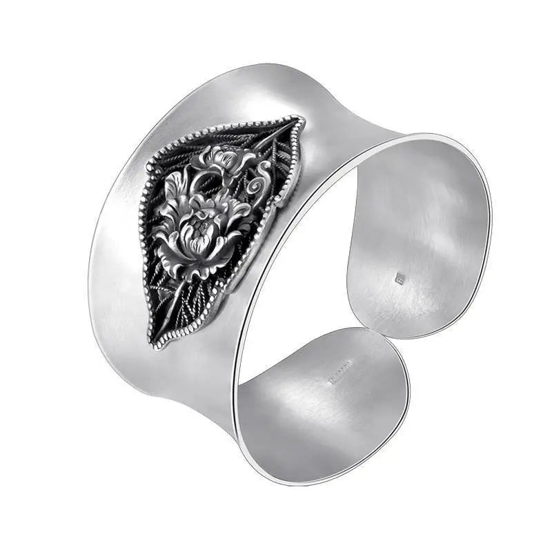 Snowflake Silver Bracelet Women's Wide Face Open Retro
