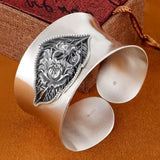 Snowflake Silver Bracelet Women's Wide Face Open Retro
