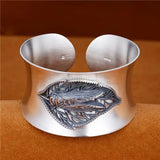 Snowflake Silver Bracelet Women's Wide Face Open Retro