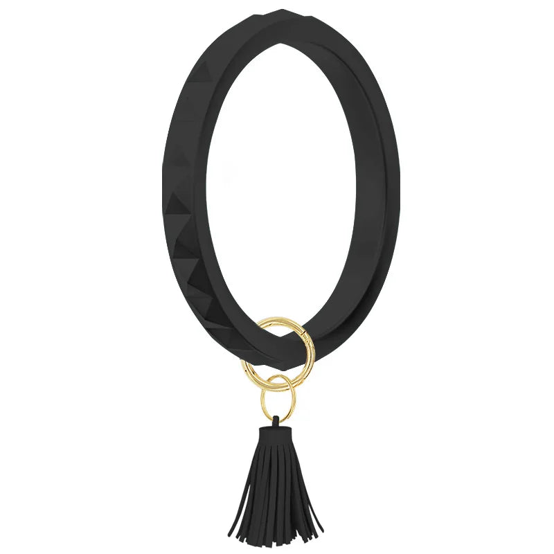Soft Silicone Wristlet Keychain with Tassel Bag Charm