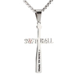 Softball Bat Cross Pendant Necklace, I CAN DO All Things Bible Verse