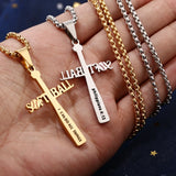 Softball Bat Cross Pendant Necklace, I CAN DO All Things Bible Verse