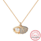 925 Silver Freshwater Pearl Shell Necklace Pendant Women Jewelry