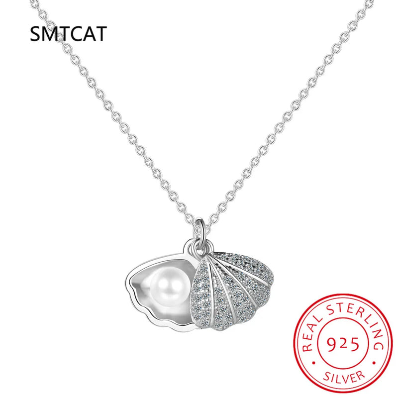 925 Silver Freshwater Pearl Shell Necklace Pendant Women Classic Charm