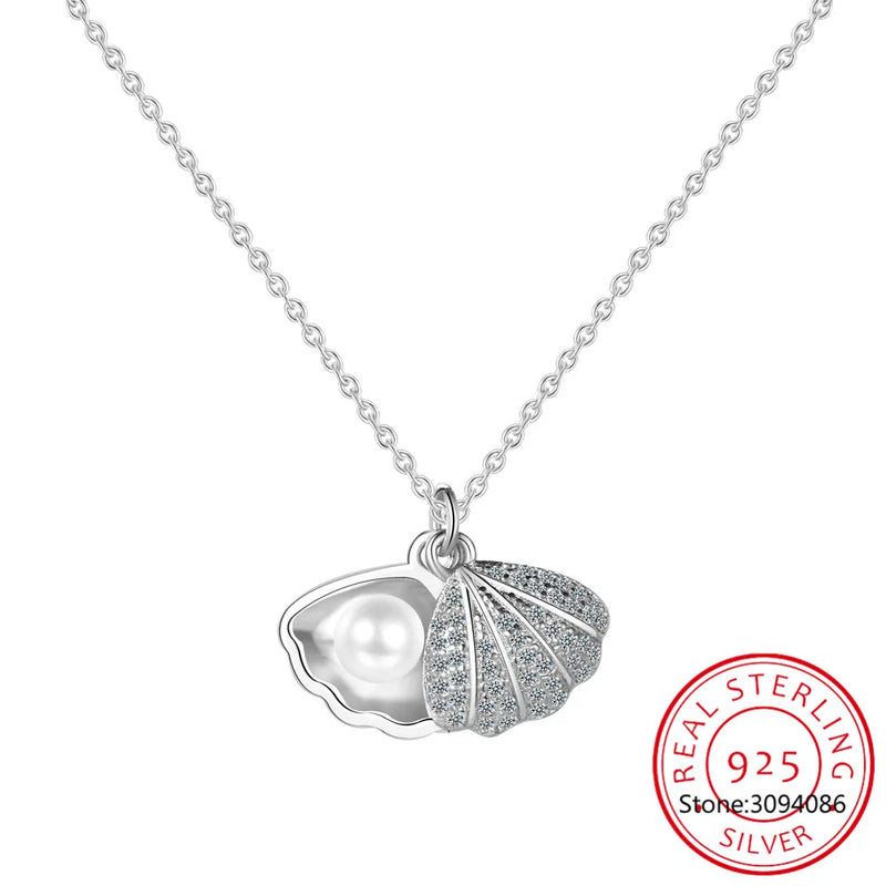 925 Silver Freshwater Pearl Shell Necklace Pendant Women Jewelry