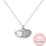 925 Silver Freshwater Pearl Shell Necklace Pendant Women Jewelry