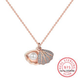 925 Silver Freshwater Pearl Shell Necklace Pendant Women Jewelry