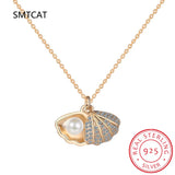 925 Silver Freshwater Pearl Shell Necklace Pendant Women Classic Charm
