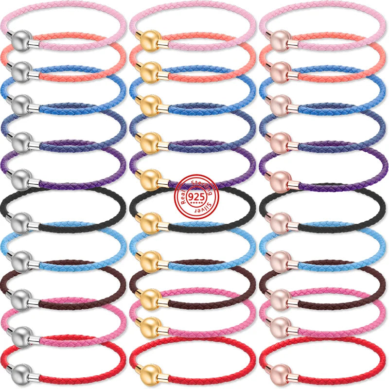 925 Silver Rose Golden Clasp Charms Bracelets Fit Original Beads DIY Jewelry