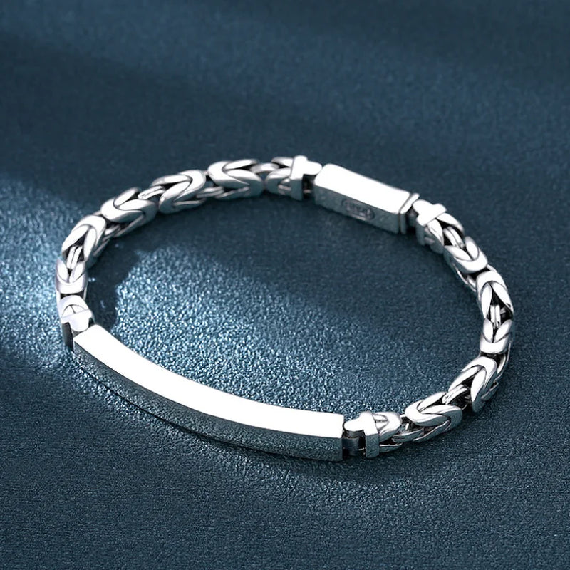 Solid S925 Sterling Silver Buckle Unisex Bracelet Retro Style Glossy Simplicity
