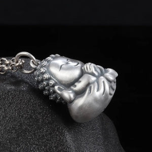 Solid S990 Pure Silver Retro Cartoon Little Buddha Pendant