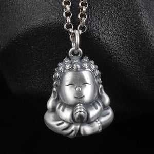Solid S990 Pure Silver Retro Cartoon Little Buddha Pendant