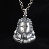 Solid S990 Pure Silver Retro Cartoon Little Buddha Pendant