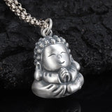 Solid S990 Pure Silver Retro Cartoon Little Buddha Pendant