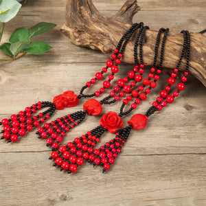 South Korea Tourin cinnabar Flower Necklace Pendant