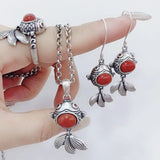 Red Agate Goldfish Pendant Retro Sweater Chain Jewelry