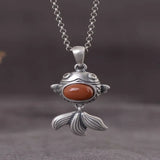 Red Agate Goldfish Pendant Retro Sweater Chain Jewelry
