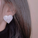 Big Rhinestone Love Heart Earrings Dinner Party Stud Romantic Wedding Jewelry