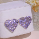 Big Rhinestone Love Heart Earrings Dinner Party Stud Romantic Wedding Jewelry