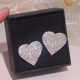 Big Rhinestone Love Heart Earrings Dinner Party Stud Romantic Wedding Jewelry