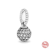 Heart Water Droplets Flower Crown Charm 925 Sterling Silver Bead Bracelet