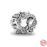 Heart Water Droplets Flower Crown Charm 925 Sterling Silver Bead Bracelet