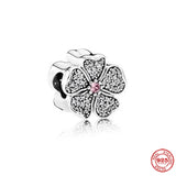 Heart Water Droplets Flower Crown Charm 925 Sterling Silver Bead Bracelet