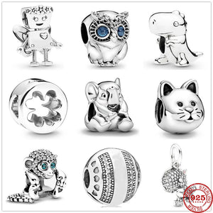 Sparkling Owl Bella Robot Cat Bead Pendant Charms for Bracelet Jewelry