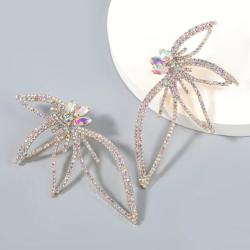 Rhinestone Flower Drop Earrings Dinner Wedding Jewelry