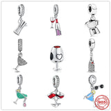 Sparkling Wine Glasses 925 Sterling Silver Charm Bead