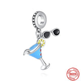 Sparkling Wine Glasses 925 Sterling Silver Charm Bead
