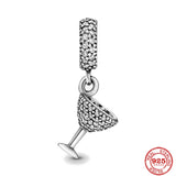 Sparkling Wine Glasses 925 Sterling Silver Charm Bead