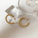 Spiral Twist CC Hoop Earrings for Women 18k Stainless Steel Jewelry