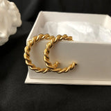 Spiral Twist CC Hoop Earrings for Women 18k Stainless Steel Jewelry