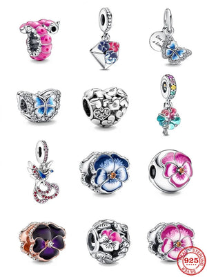 Spring Flower Pendant Clip Butterfly Curled Caterpillar Bead 925 Sterling Silver