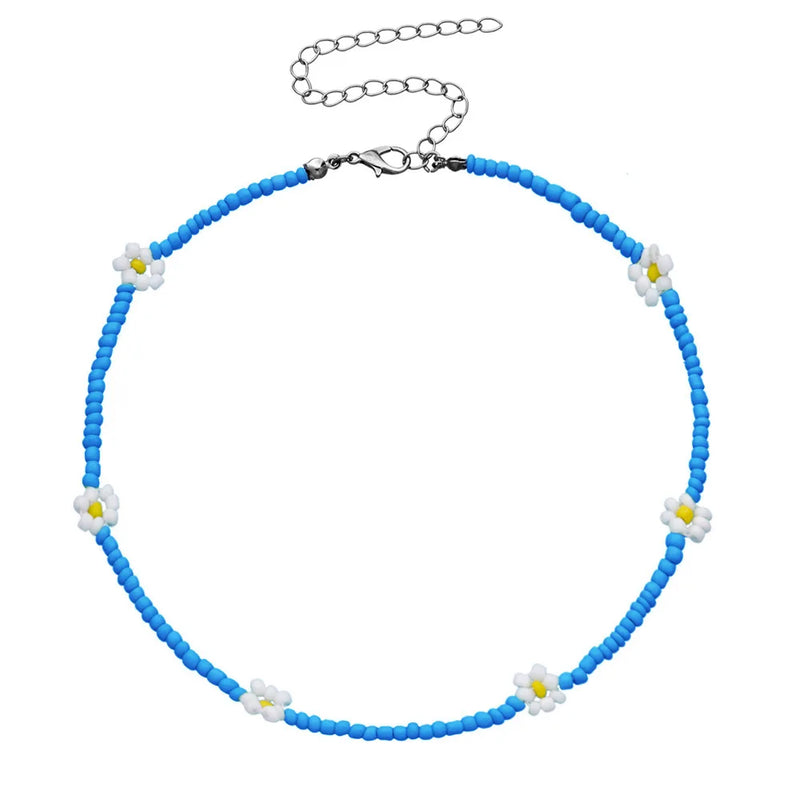 Colorful Seed Bead Necklace For Women Daisy Flower Chokers Boho Jewelry