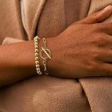 Stainless Steel Ball Beads Cuff Bracelet Silver Link Chain Jewelry Set