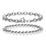 Stainless Steel Ball Beads Cuff Bracelet Silver Link Chain Jewelry Set