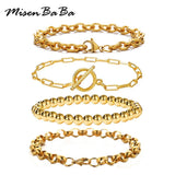 Stainless Steel Ball Beads Cuff Bracelet Silver Link Chain Jewelry Set
