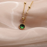 Stainless Steel Ball Chain Foot Bracelet Green Stone Charm Anklet