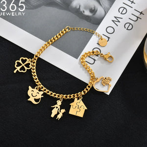Stainless Steel Lucky Bracelet Anime Charm Set