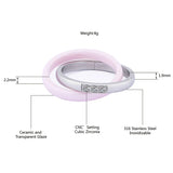 Stainless Steel Pink Zircon Double Finger Ring for Women