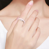 Stainless Steel Pink Zircon Double Finger Ring for Women