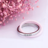 Stainless Steel Pink Zircon Double Finger Ring for Women