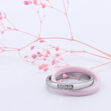 Stainless Steel Pink Zircon Double Finger Ring for Women