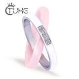 Stainless Steel Pink Zircon Double Finger Ring for Women