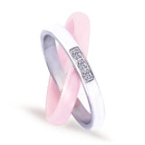 Stainless Steel Pink Zircon Double Finger Ring for Women