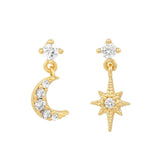Stainless Steel CZ Chain Hoop Earring Star Moon Square Pendant Cartilage